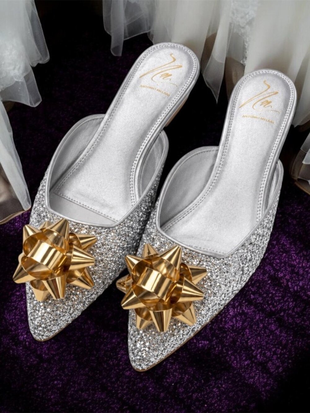 Antonio Melani x The Nat Note Estrella Ornamented Bow Dress Mules Sz 7 NWOB